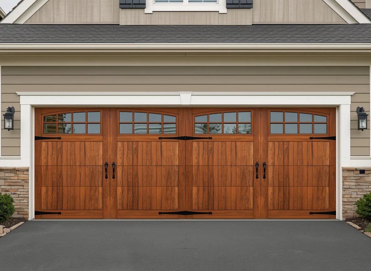 Carriage House Style Door by Rapid Garage Door — Traditional wooden carriage house design with classic hardware in Akron, OH