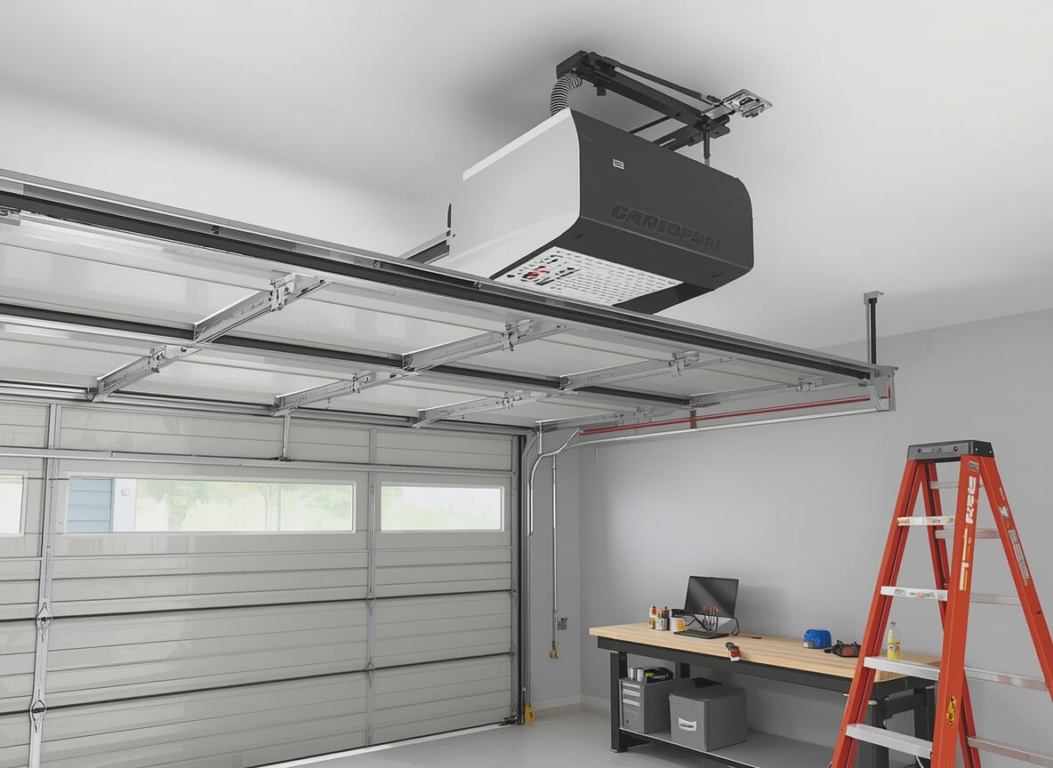 Garage Opener Installation by Rapid Garage Door — Ceiling-mounted garage door opener with smart connectivity in Toledo, OH